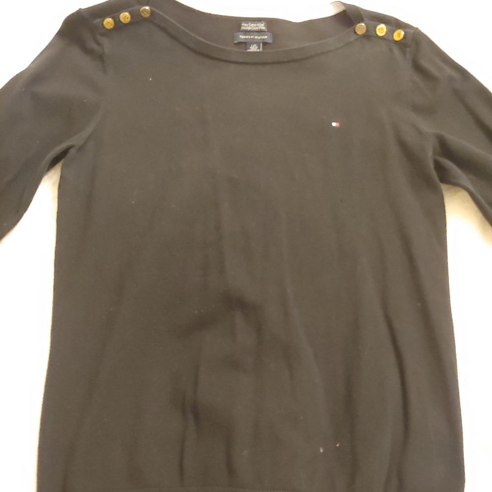 Tommy Hilfiger black bateau sweater w gold buttons